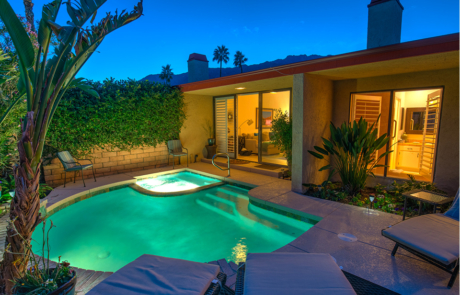 pool and patio at dusk